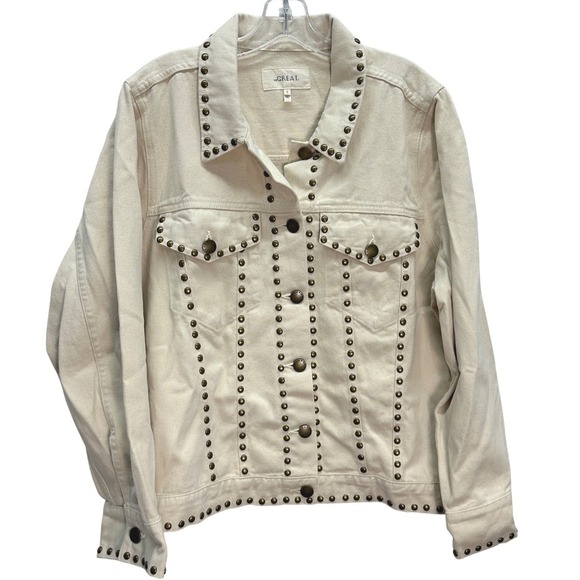 The GREAT Studded Slouchy Jean Jacket Natural Bone Western Style Size 3 Large - Picture 4 of 12
